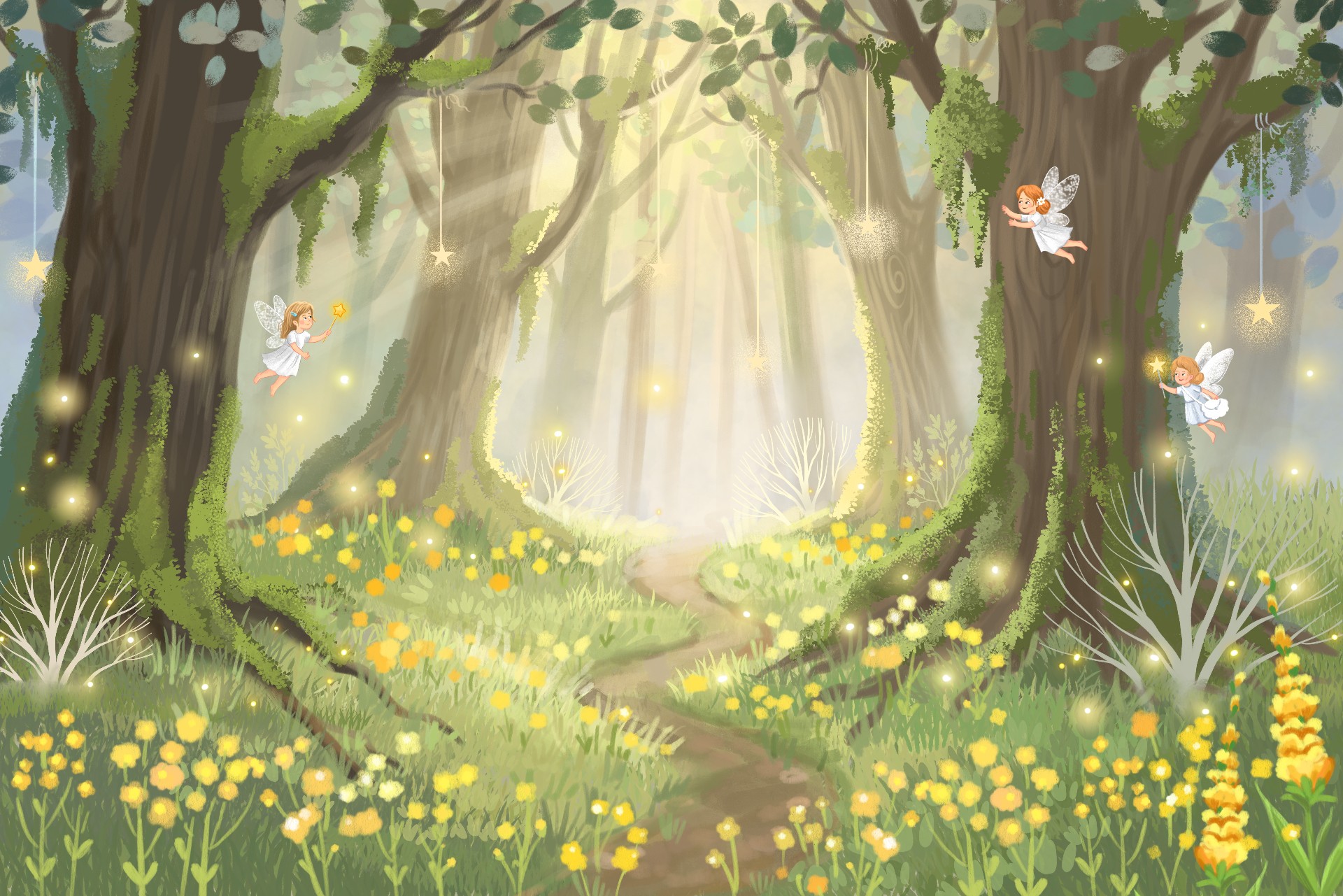 Warmer sonniger Wald, die Welt der Mavko-Geschichten.