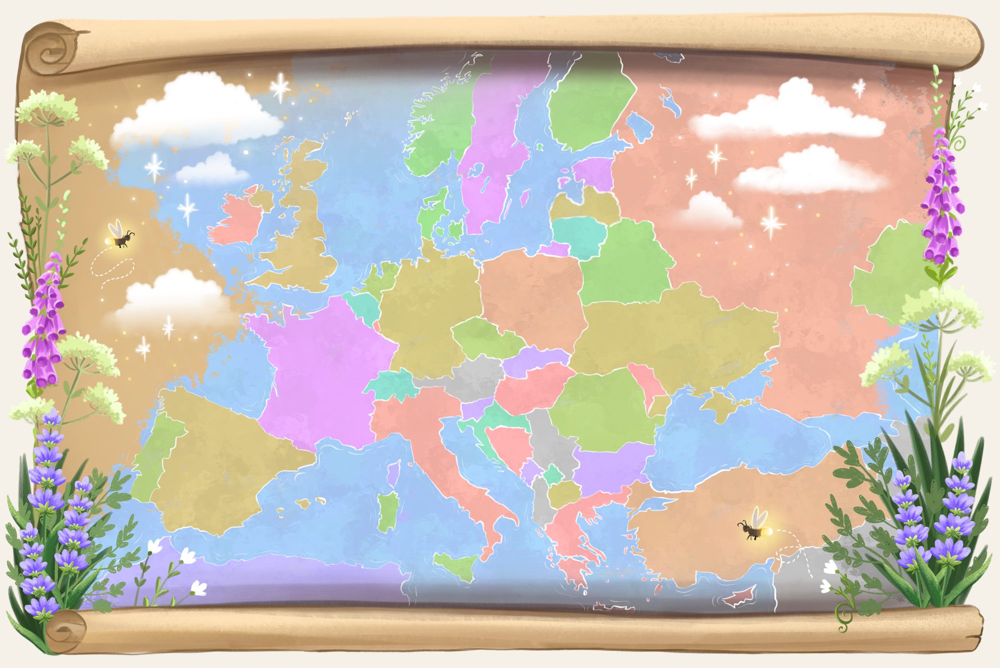 Handgezeichnete Karte von Europa auf Pergament